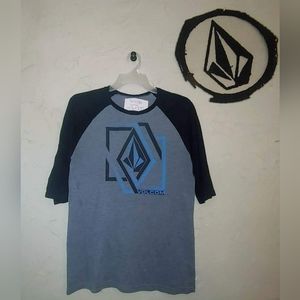 Volcom Unisex Yth XL Logo Graphic Gray Black 3/4 Sleeve Raglan Baseball T Shirt